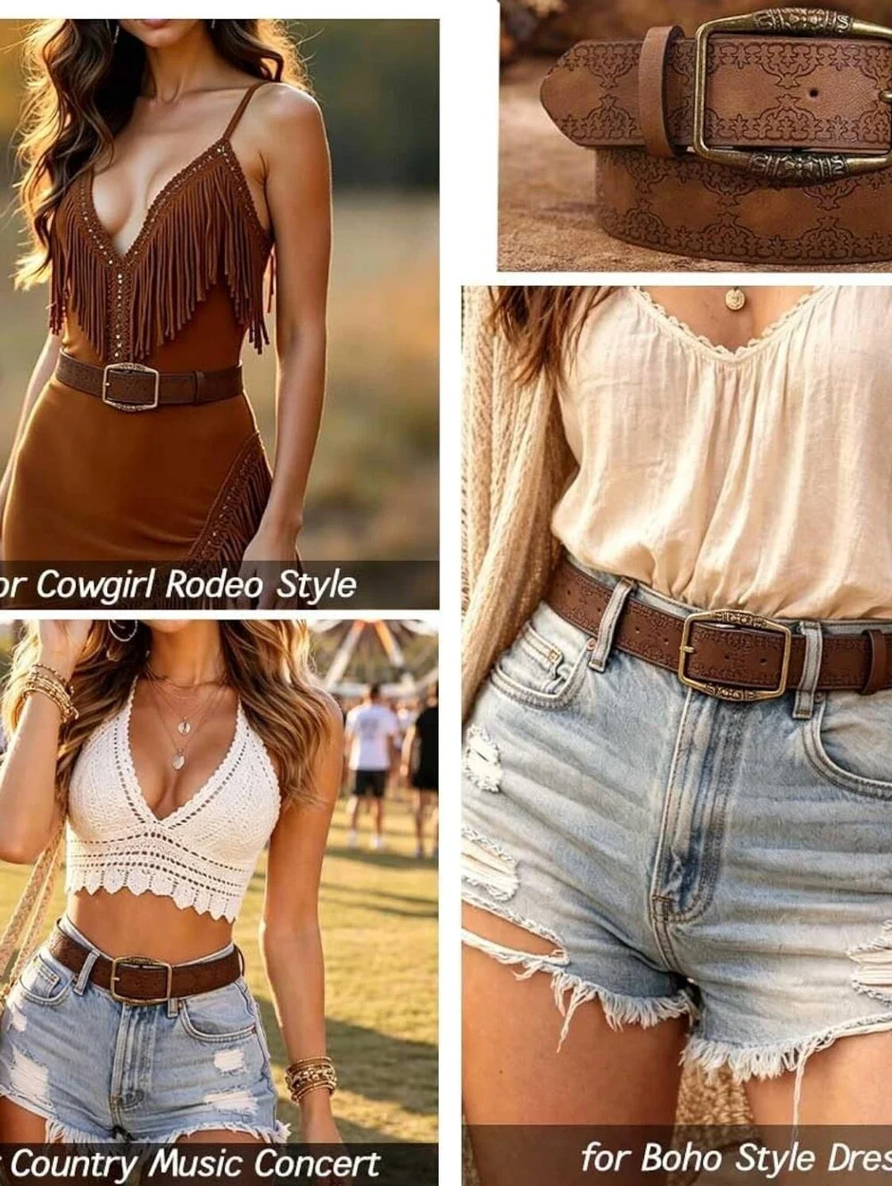 Classic Brown Leather Belt with Ornate Gold Buckle - Men Accessories